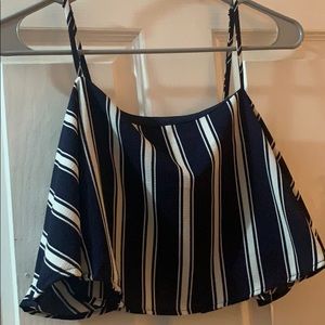 Navy blue and white striped cropped top
